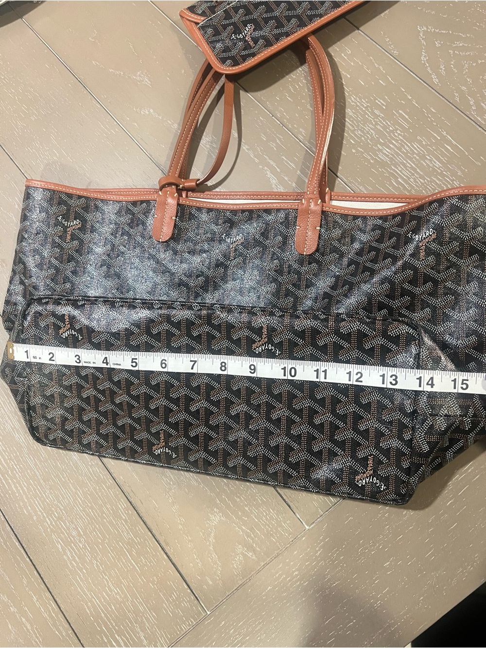 Goyard Black and Brown PM Tote with Leather Trim and Matching Pouch - Picture 9 of 13